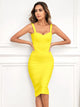 Gioconda bandage midi dress with sweetheart neckline in yellow