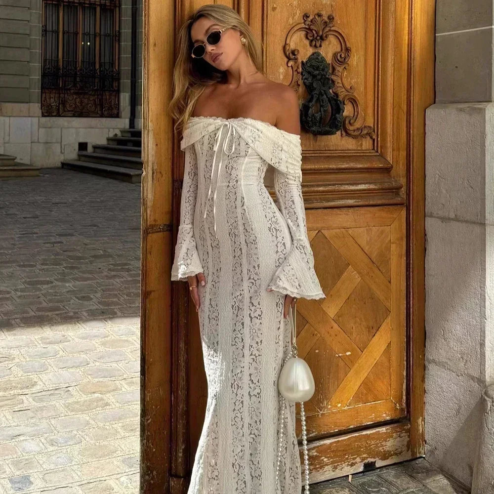 Loredana off-shoulder lace maxi dress