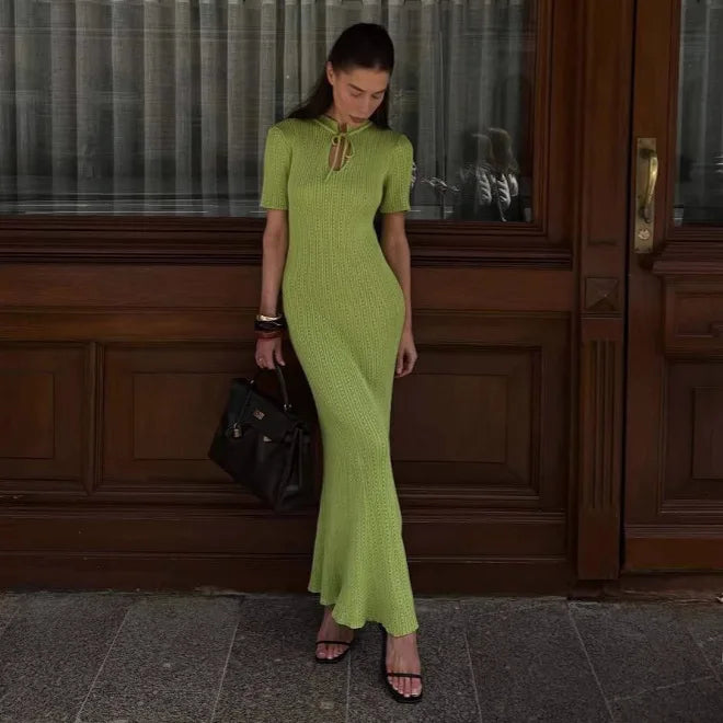 Annunziata knit fishtail maxi dress in green