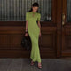 Annunziata knit fishtail maxi dress in green
