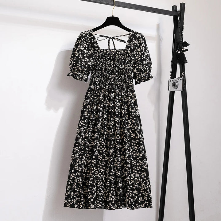 Rosaria smocked floral midi dress with puff sleeves