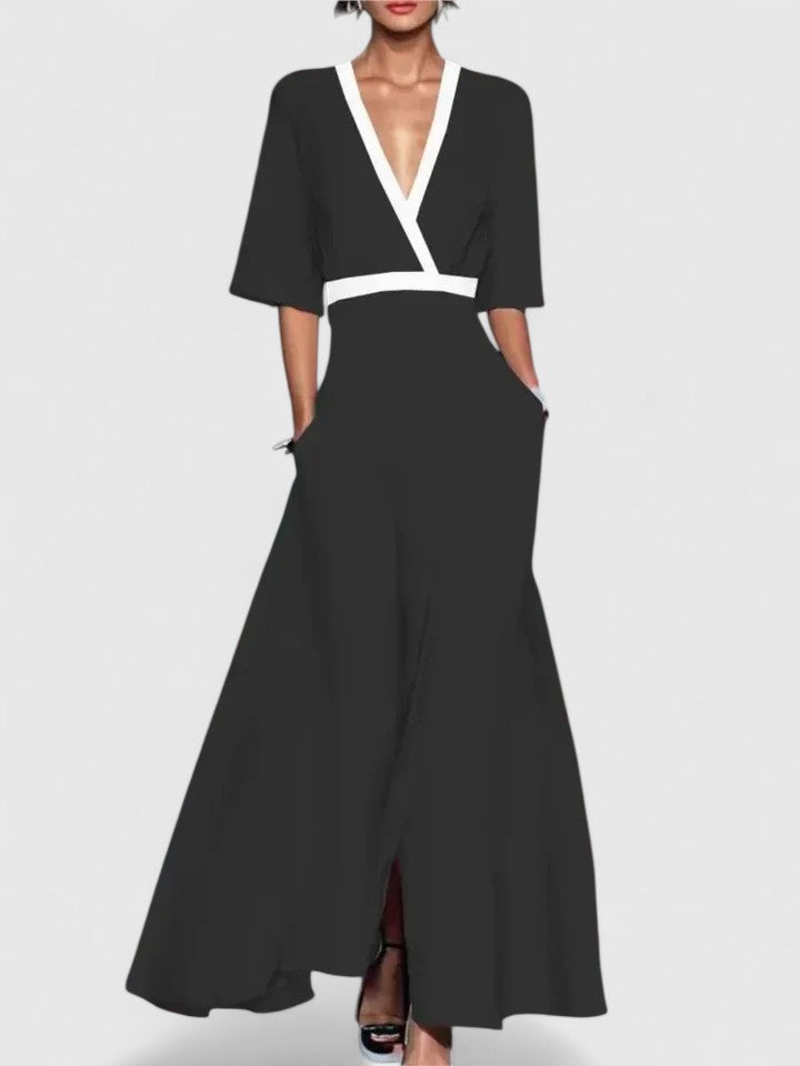 Adelina | Women's Tie-Waist Floral Maxi Dress with V-Neck and Three-Quarter Sleeves - image 5