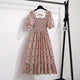 Rosaria smocked floral midi dress with puff sleeves in pink floral