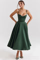 Fiammetta satin corset midi dress with full skirt in emerald green
