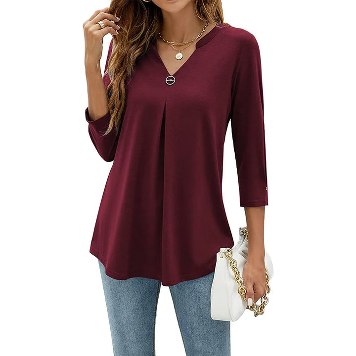 Annika | Women's V-Neck Relaxed Fit Top in Lightweight Polyester
