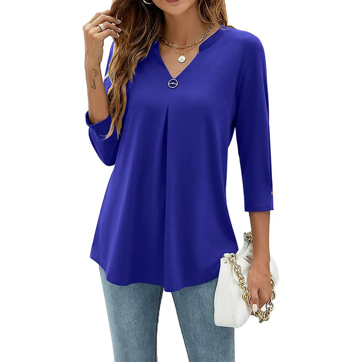 Annika | Women's V-Neck Relaxed Fit Top in Lightweight Polyester