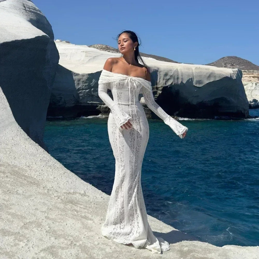Loredana off-shoulder lace maxi dress