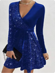 Esperanza sequin wrap mini dress with long sleeves in royal blue