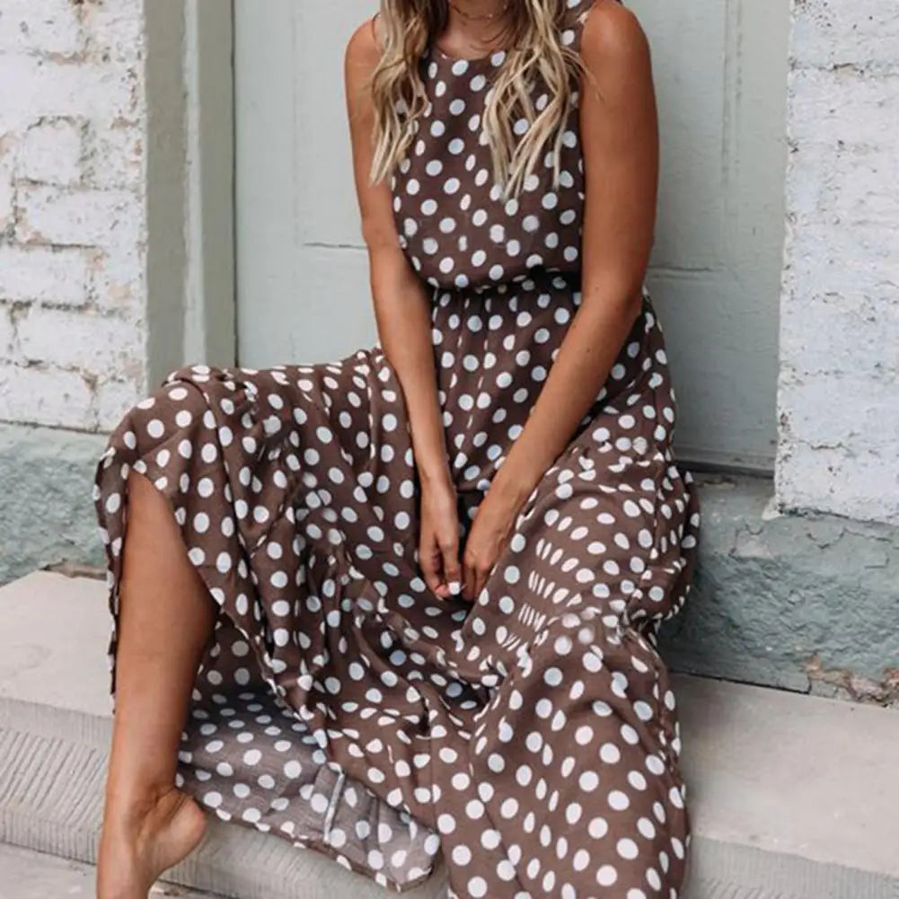 Annamaria | Women's Sleeveless Polka Dot Maxi Dress with Round Neck - image 1