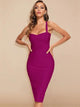 Gioconda bandage midi dress with sweetheart neckline in fuchsia