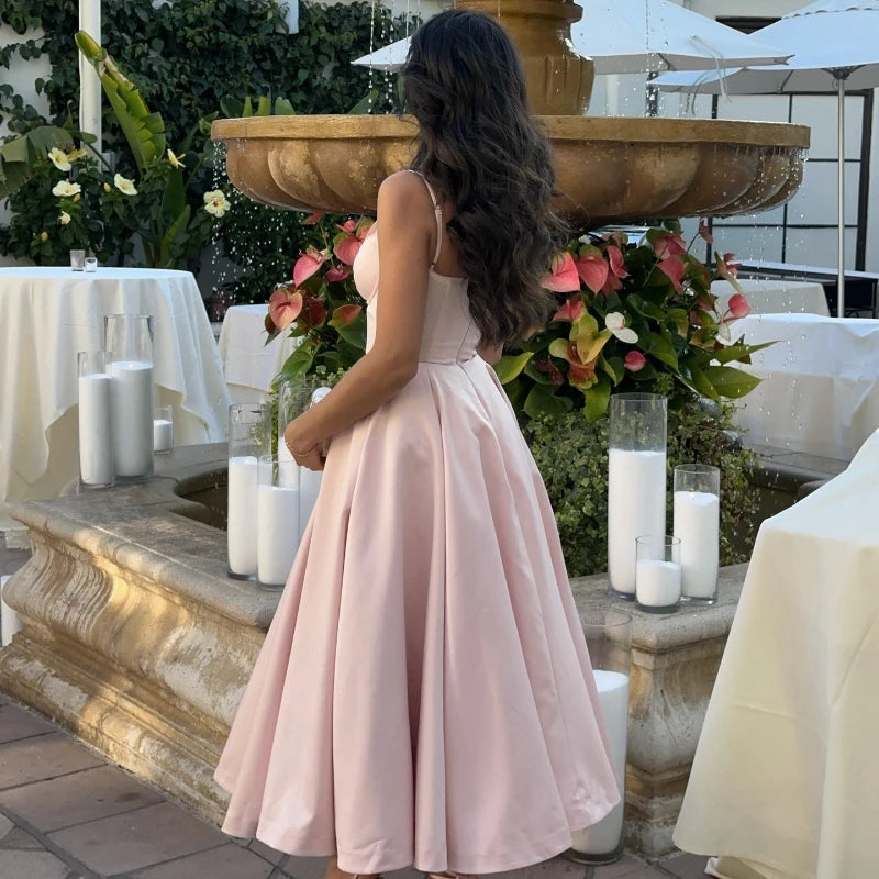 Fiammetta satin corset midi dress with full skirt