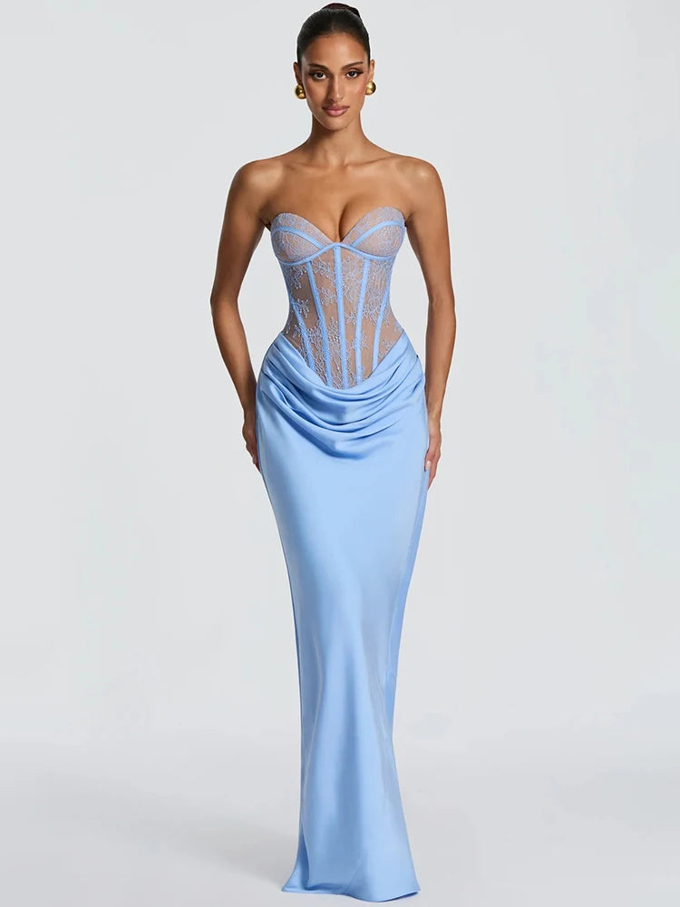 Ottavia lace corset satin maxi dress