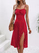 Ornella printed slip midi dress with side slit in red dot