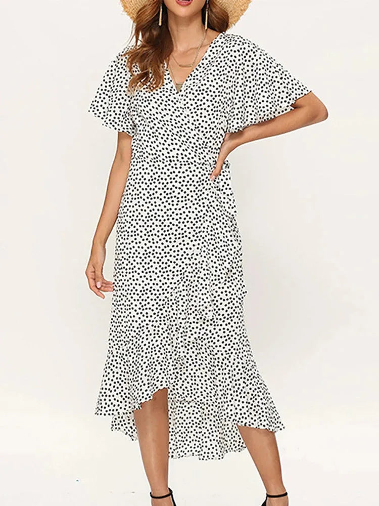 Una floral chiffon wrap maxi dress in white