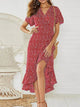 Una floral chiffon wrap maxi dress in red