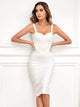 Gioconda bandage midi dress with sweetheart neckline in white