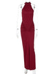 Graziella halter neck ruched maxi dress in wine red