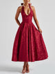 Liliana jacquard halter midi dress with bow back in red