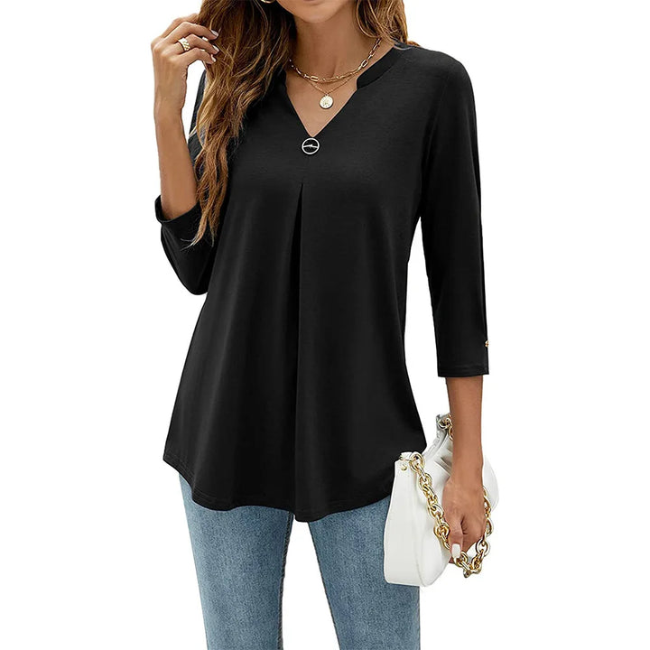 Annika | Women's V-Neck Relaxed Fit Top in Lightweight Polyester