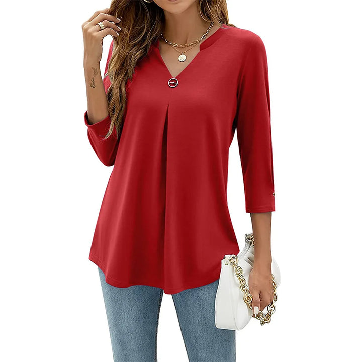 Annika | Women's V-Neck Relaxed Fit Top in Lightweight Polyester