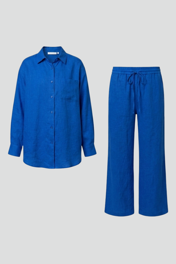 Eartha | Women's Two-Piece Set with Button Shirt and Straight Trousers
