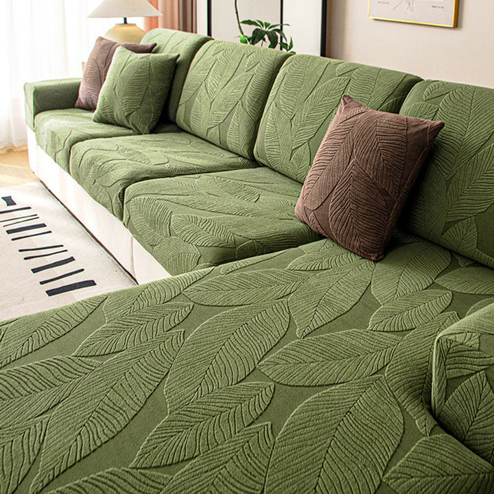 Patonga | Leaf Jacquard Stretch Sectional Couch Cover - image 11