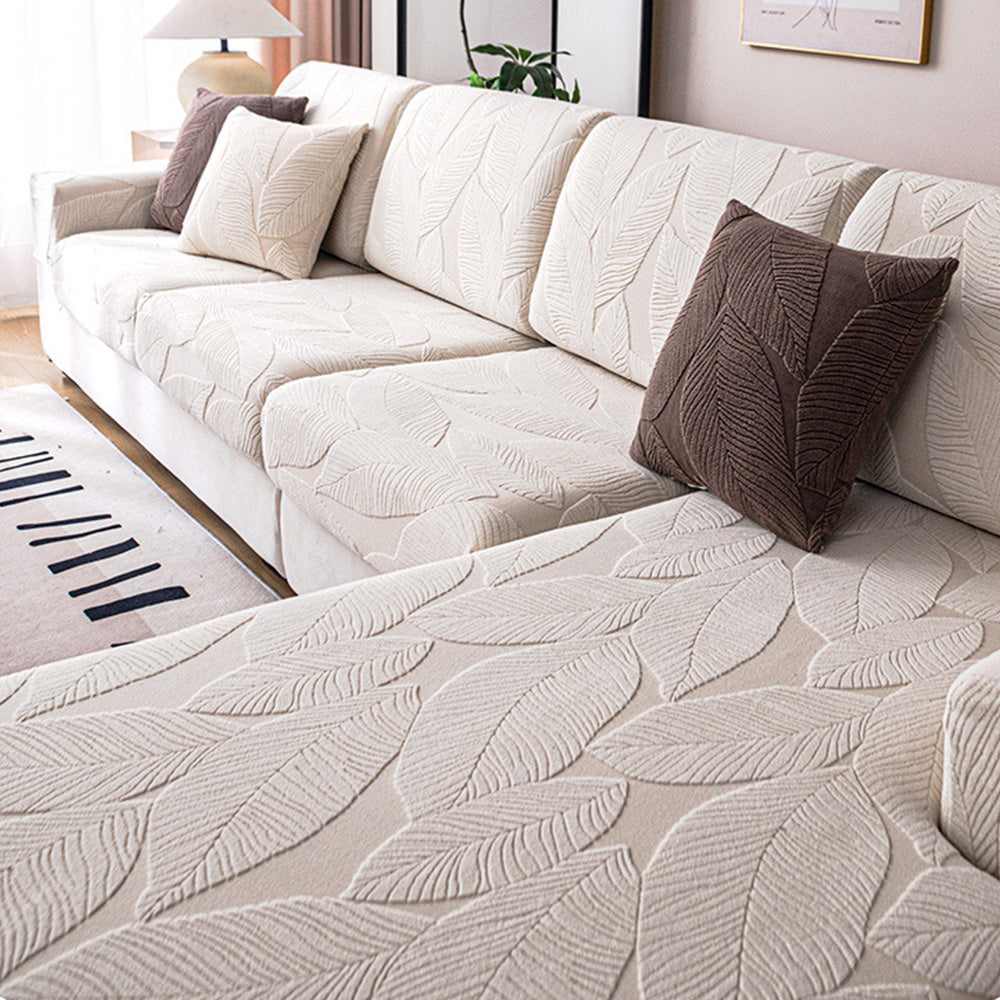 Patonga | Leaf Jacquard Stretch Sectional Couch Cover - image 15
