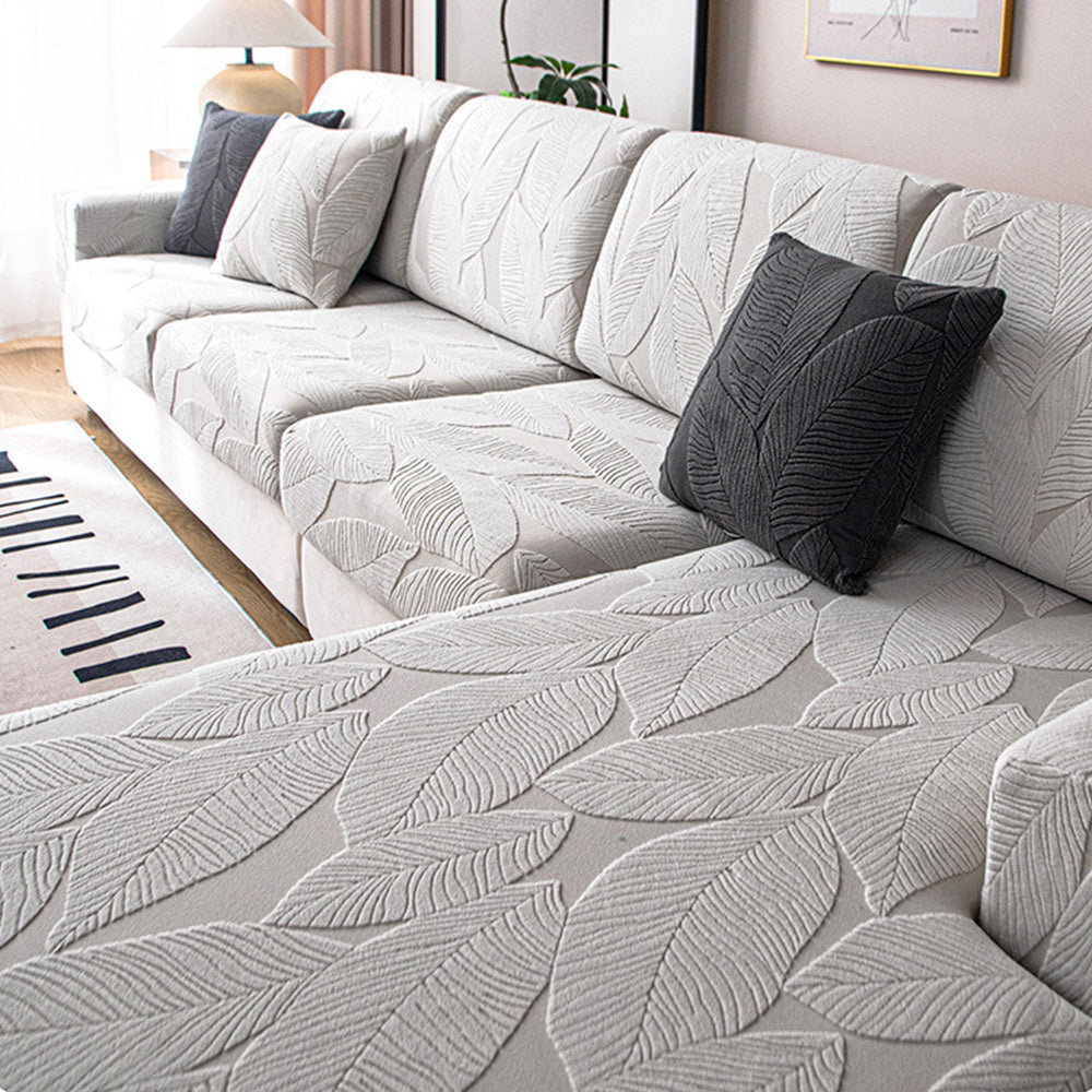 Patonga | Leaf Jacquard Stretch Sectional Couch Cover - image 14