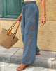 Jessamine | Women's Casual Boho Floral Eyelet Wide-Leg Pants