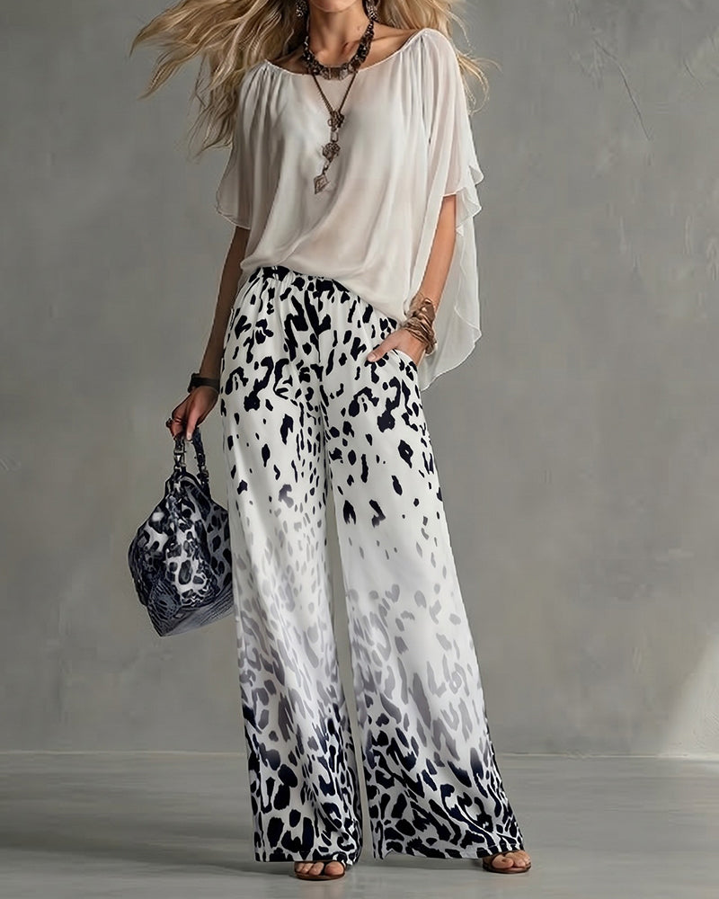 Ophelia | Women's Elevated Casual Blouse Leopard Print Pants Set