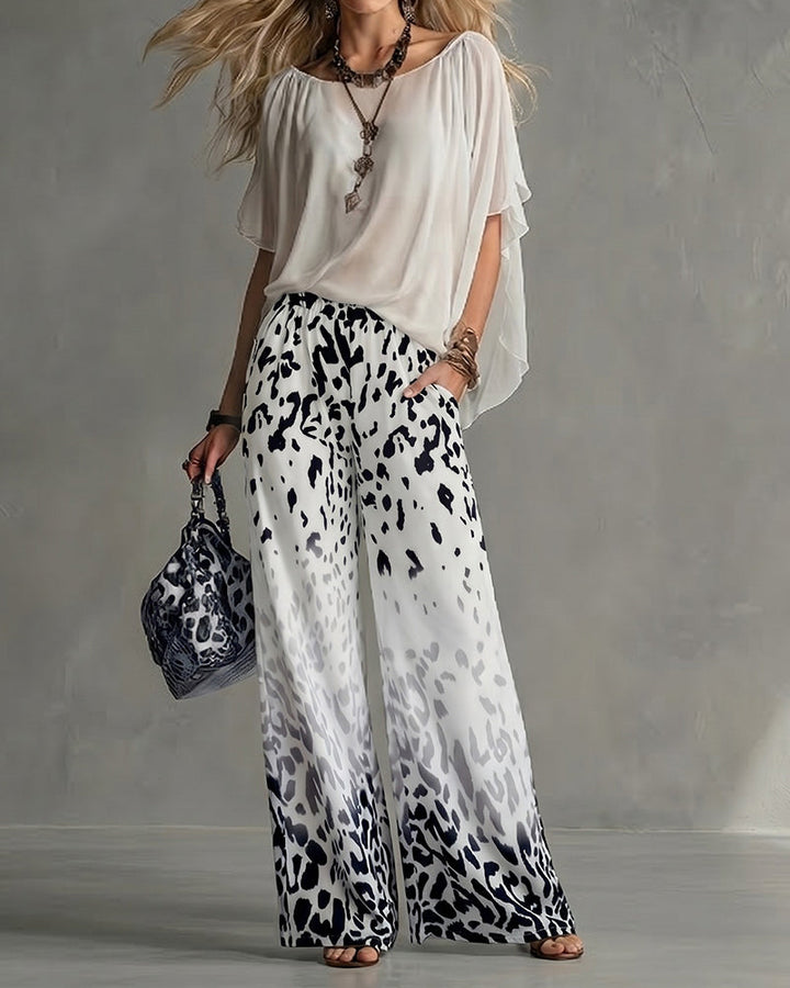Ophelia | Women's Elevated Casual Blouse Leopard Print Pants Set