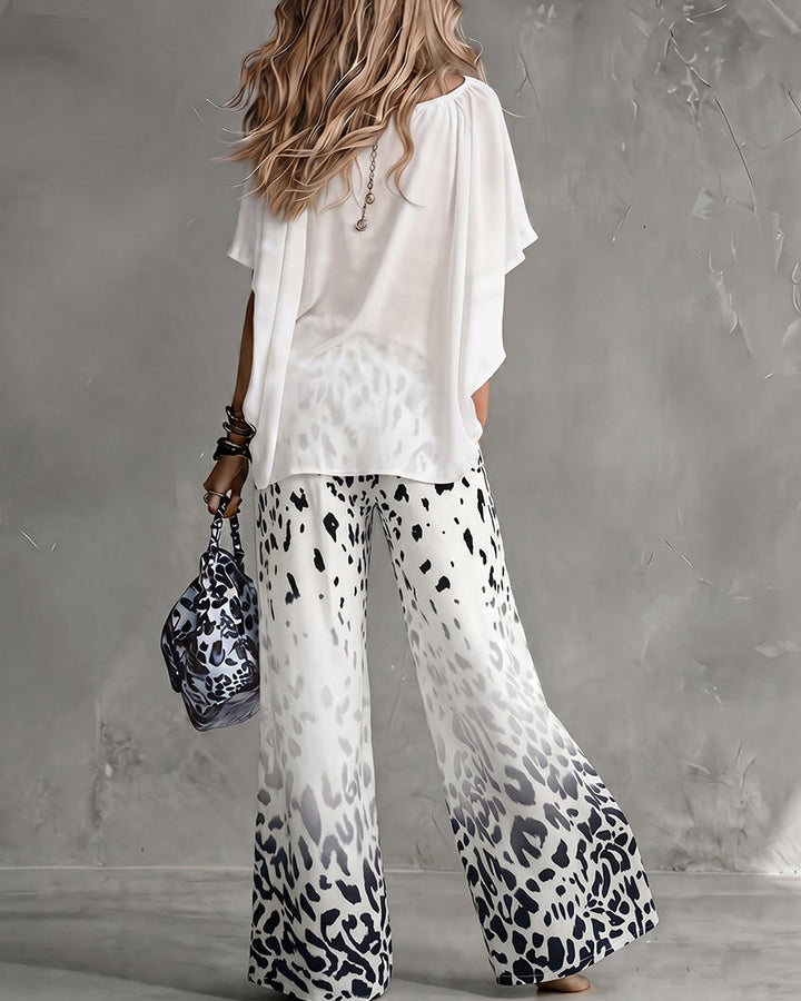 Ophelia | Women's Elevated Casual Blouse Leopard Print Pants Set