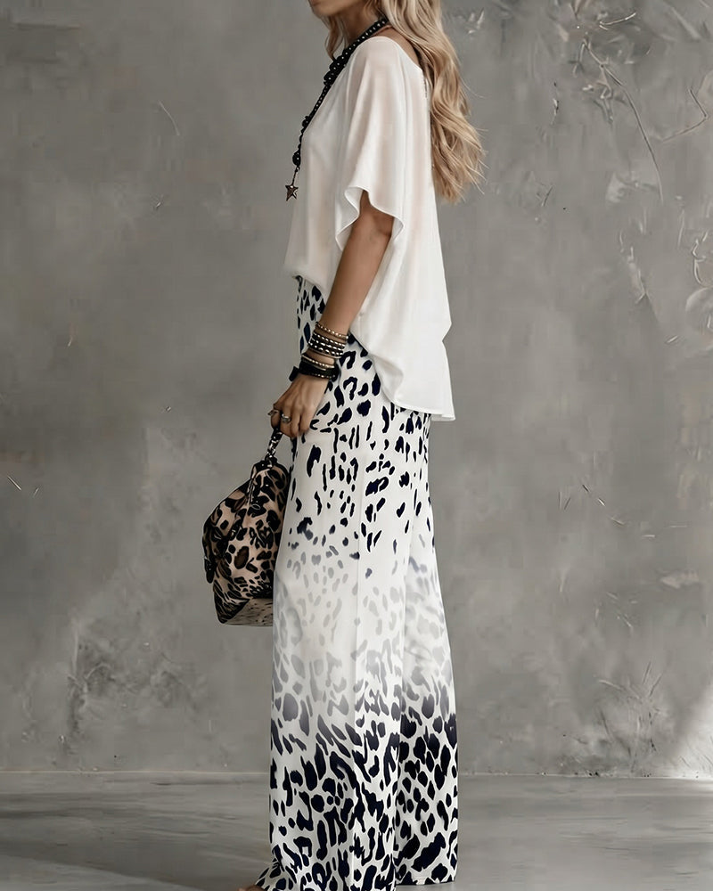 Ophelia | Women's Elevated Casual Blouse Leopard Print Pants Set