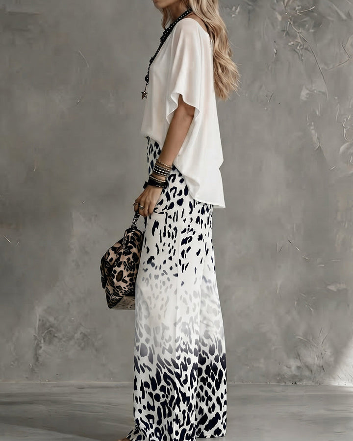 Ophelia | Women's Elevated Casual Blouse Leopard Print Pants Set