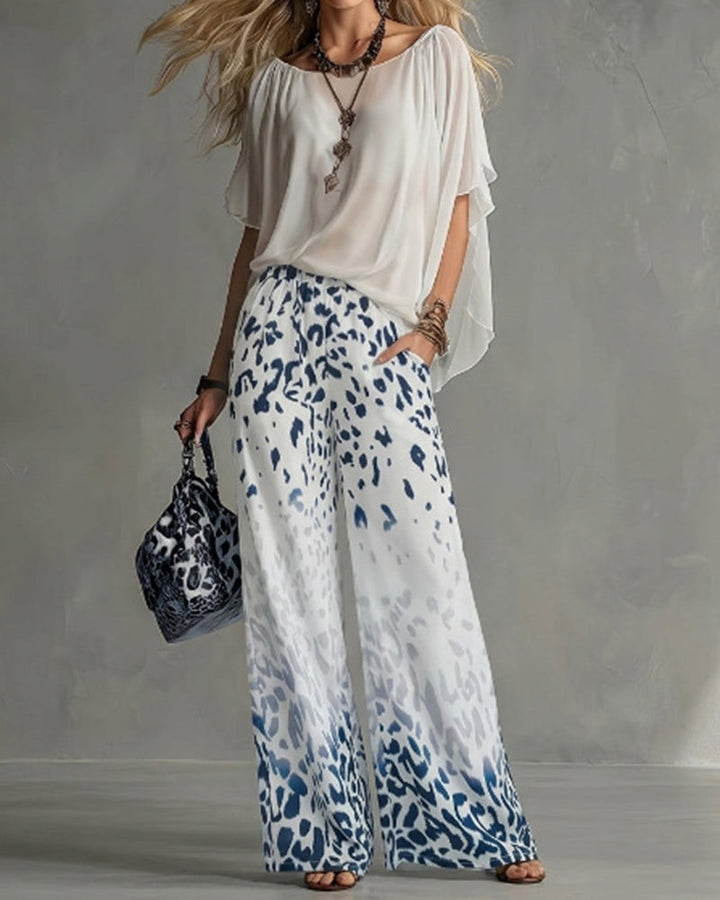 Ophelia | Women's Elevated Casual Blouse Leopard Print Pants Set