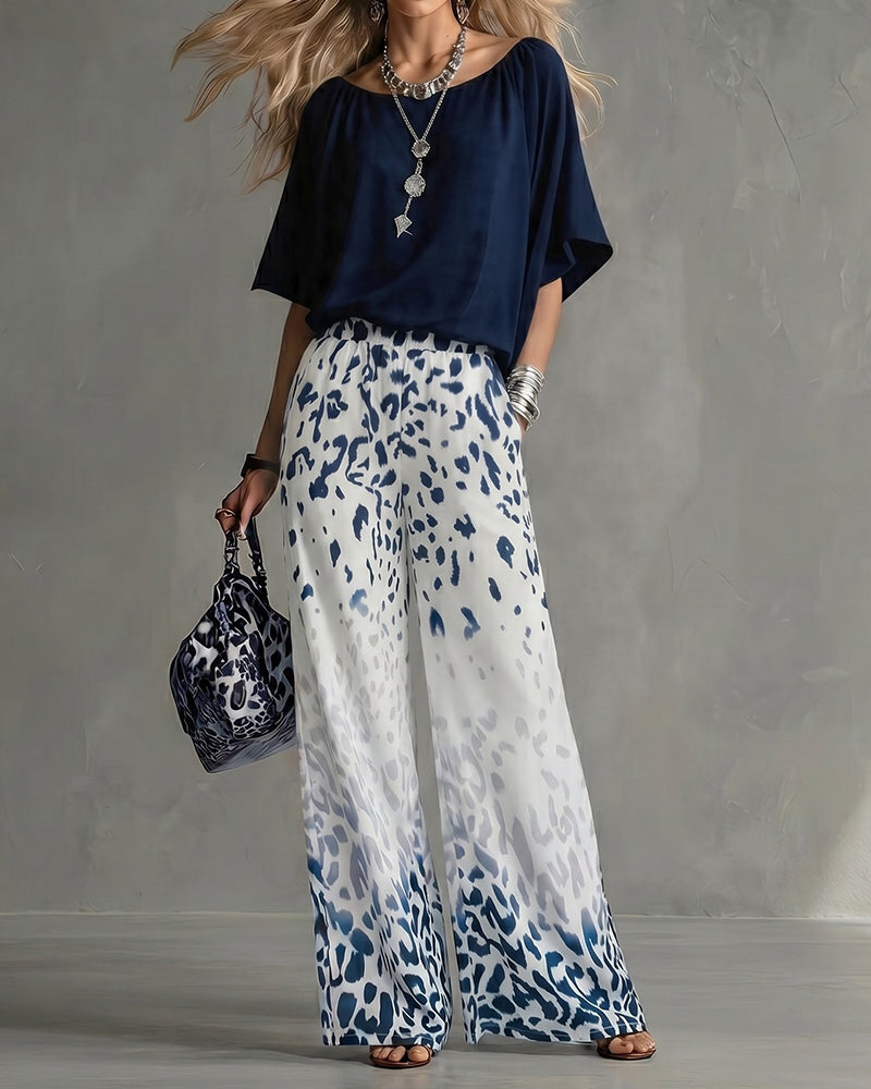 Ophelia | Women's Elevated Casual Blouse Leopard Print Pants Set
