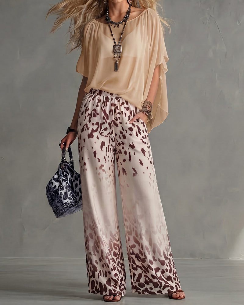 Ophelia | Women's Elevated Casual Blouse Leopard Print Pants Set