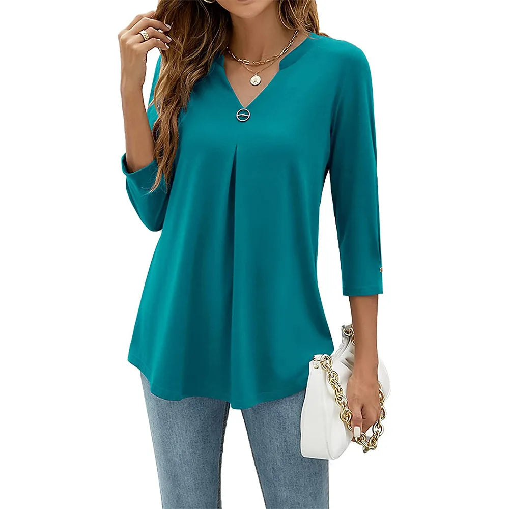 Annika | Women's V-Neck Relaxed Fit Top in Lightweight Polyester