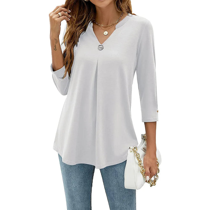 Annika | Women's V-Neck Relaxed Fit Top in Lightweight Polyester