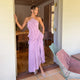 Sybil pleated ruffle halter maxi dress in lilac