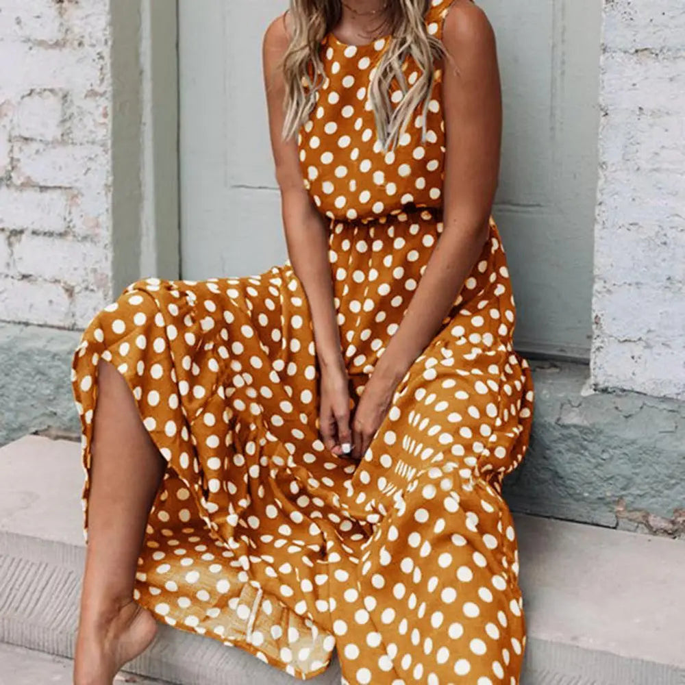 Annamaria | Women's Sleeveless Polka Dot Maxi Dress with Round Neck - image 2