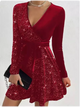 Esperanza sequin wrap mini dress with long sleeves in red