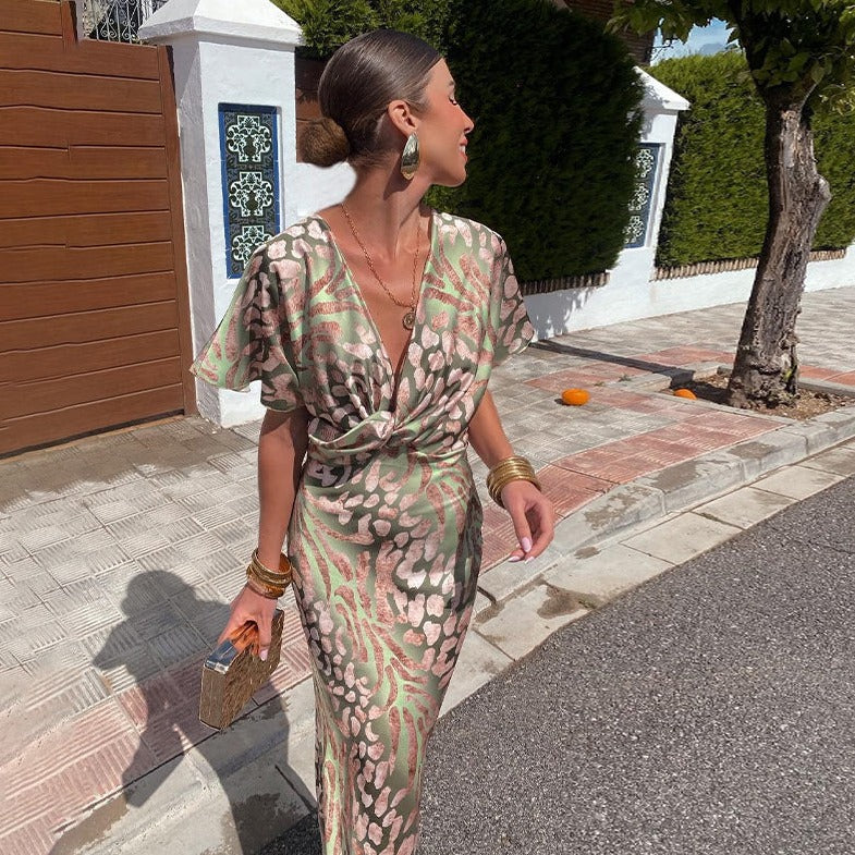 Clotilde | Women's Wedding Guest Wrap Maxi Dress with V-Neck and Short Sleeves - image 2