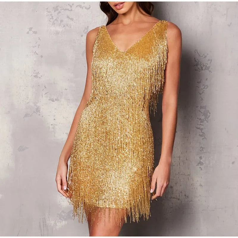 Novella feather fringe mini dress