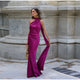 Brunella one-shoulder satin maxi dress with cape sash in magenta