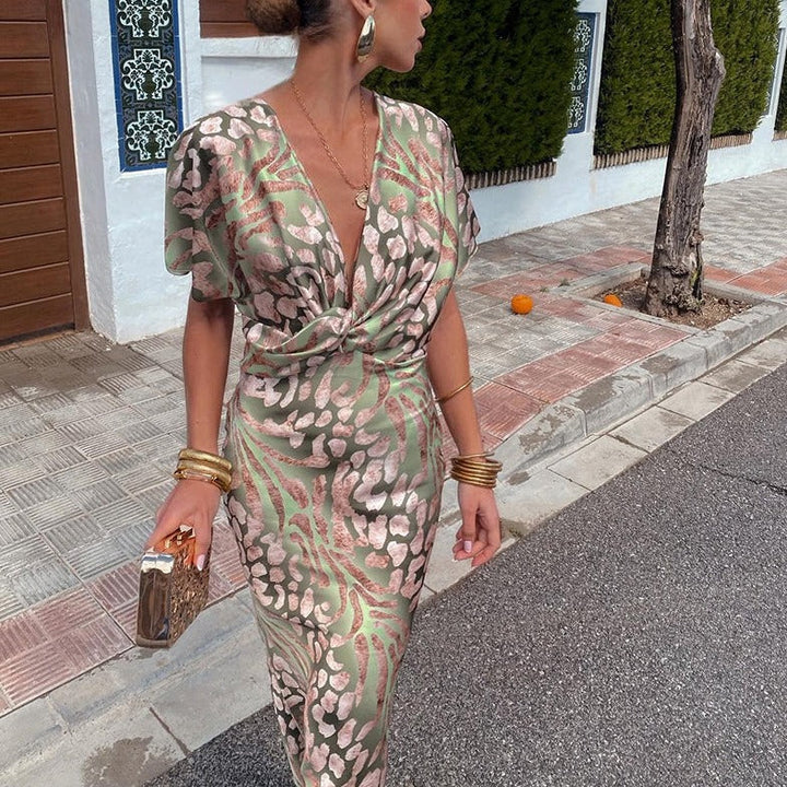 Clotilde | Women's Wedding Guest Wrap Maxi Dress with V-Neck and Short Sleeves - image 3