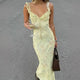 Raphaelle floral mesh midi dress with ruffle neckline in butter yellow