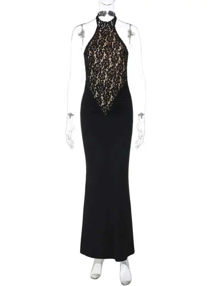 Simonetta lace halter maxi dress with open back