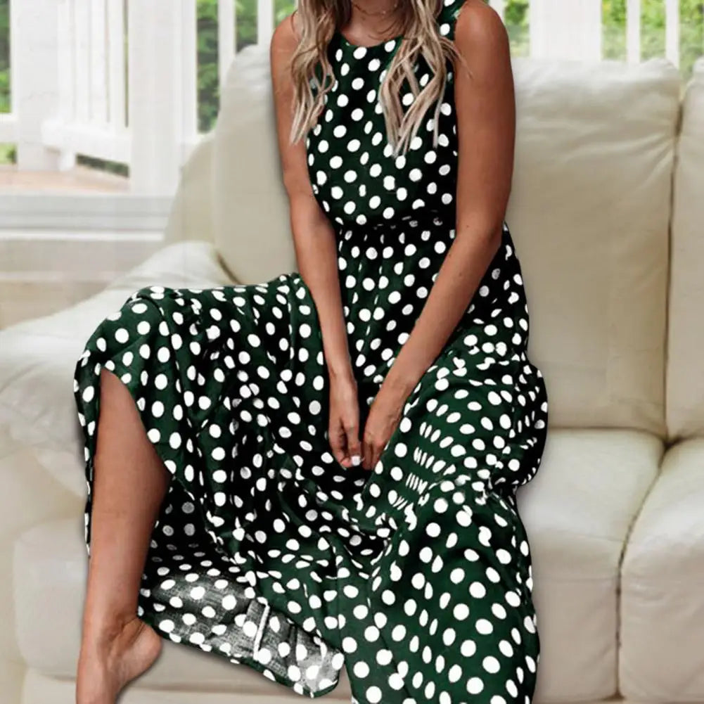 Annamaria | Women's Sleeveless Polka Dot Maxi Dress with Round Neck - image 4
