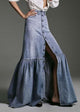Irene | Women's High Waist Ruffled Denim Maxi Skirt